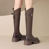 6Cm Thick-soled Brown Boots Women's 2025 Autumn New Velvet But Knee Boots V-mouth Thin Knight Boots
