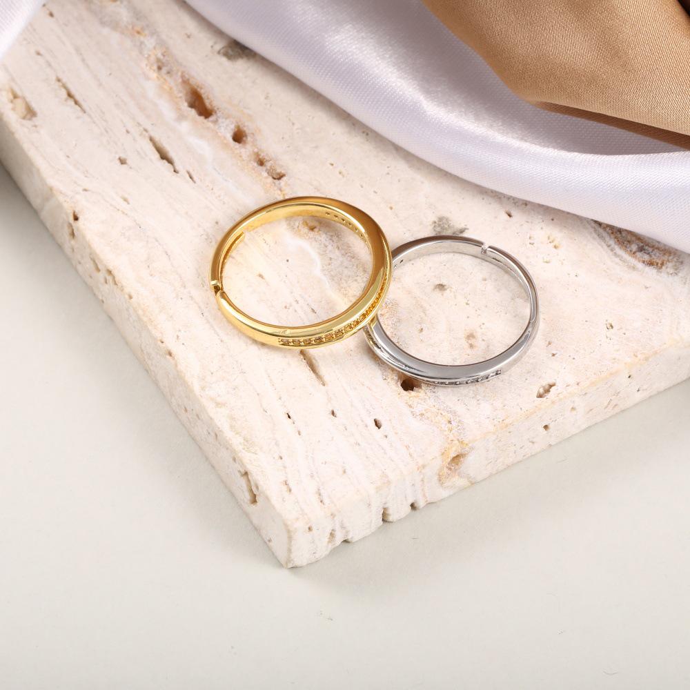 18k Gold-Plated Adjustable Ring with Diamond Micro-Pave Design