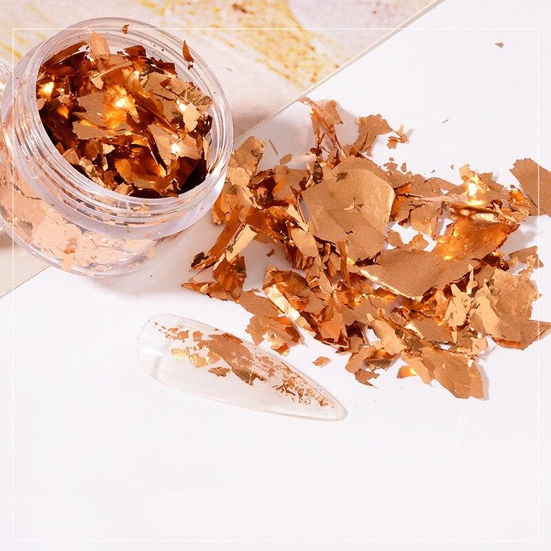 

1 коробка, золотистая, серебряная, нерегулярная фольга для ногтей, 3D блестящие хлопья, фольга, бумага, украшение для дизайна ногтей бронзовый