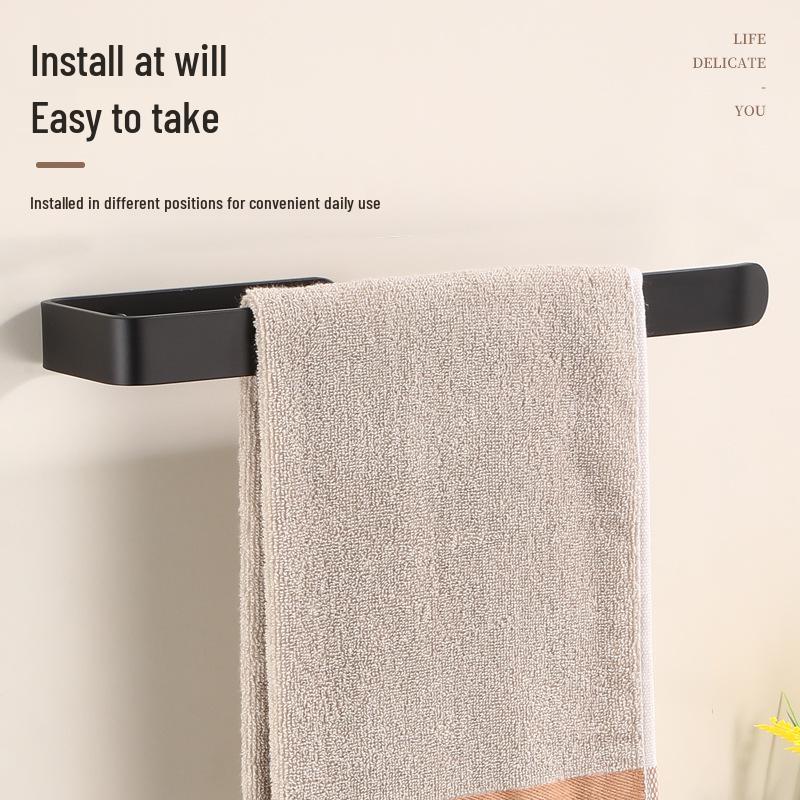 No-Drill Black Towel Rack & Paper Holder Set for Bathroom/Kitchen