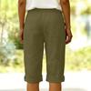 Women's Summer Fashion Color Elastic Waist Cotton Linen Five Quarter Pants Casual Loose Rolled Edge Pocket Shorts