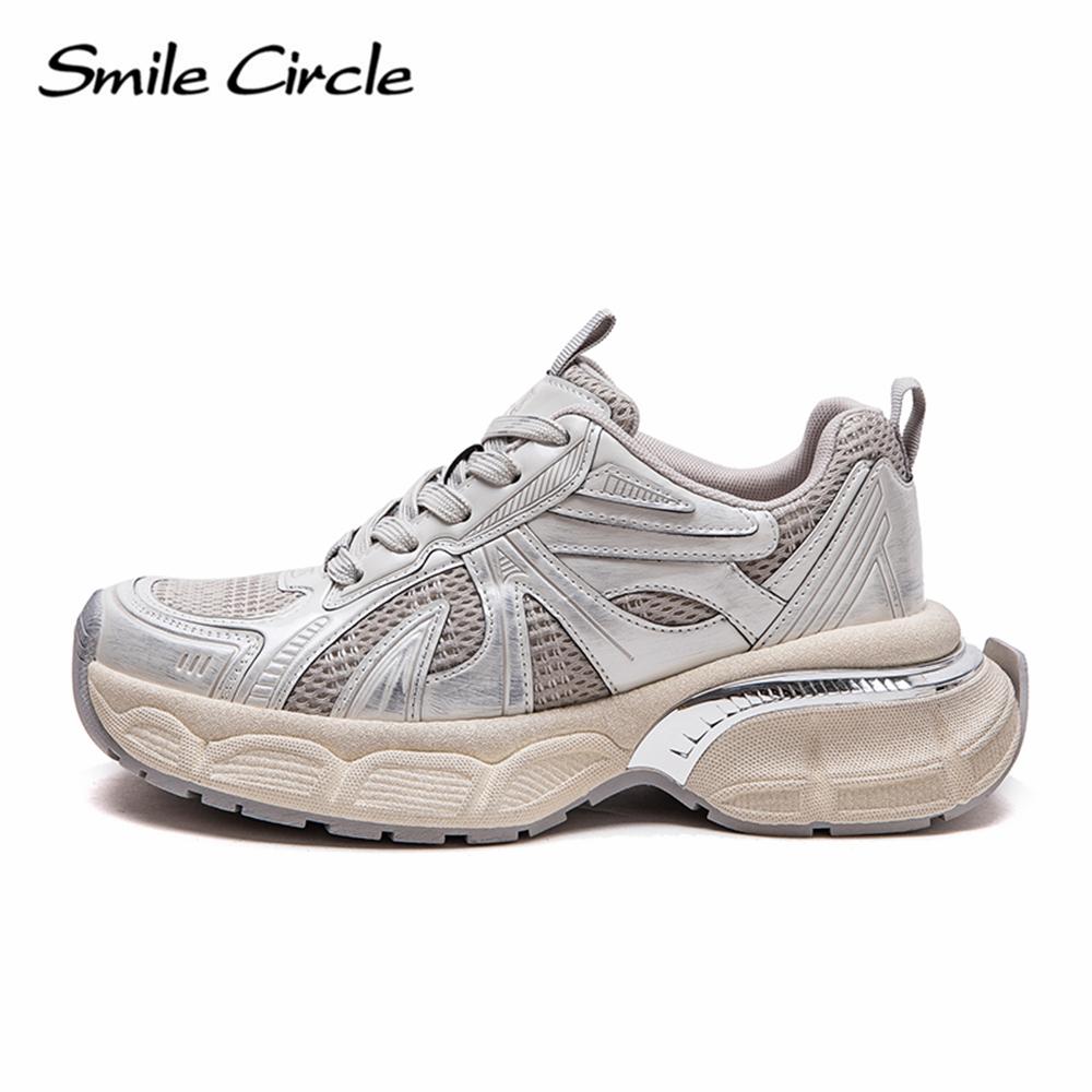 Damen Sneakers aus echtem Leder mit runder Zehenpartie und zunehmender Höhe, modische Freizeitschuhe mit dicker Sohle