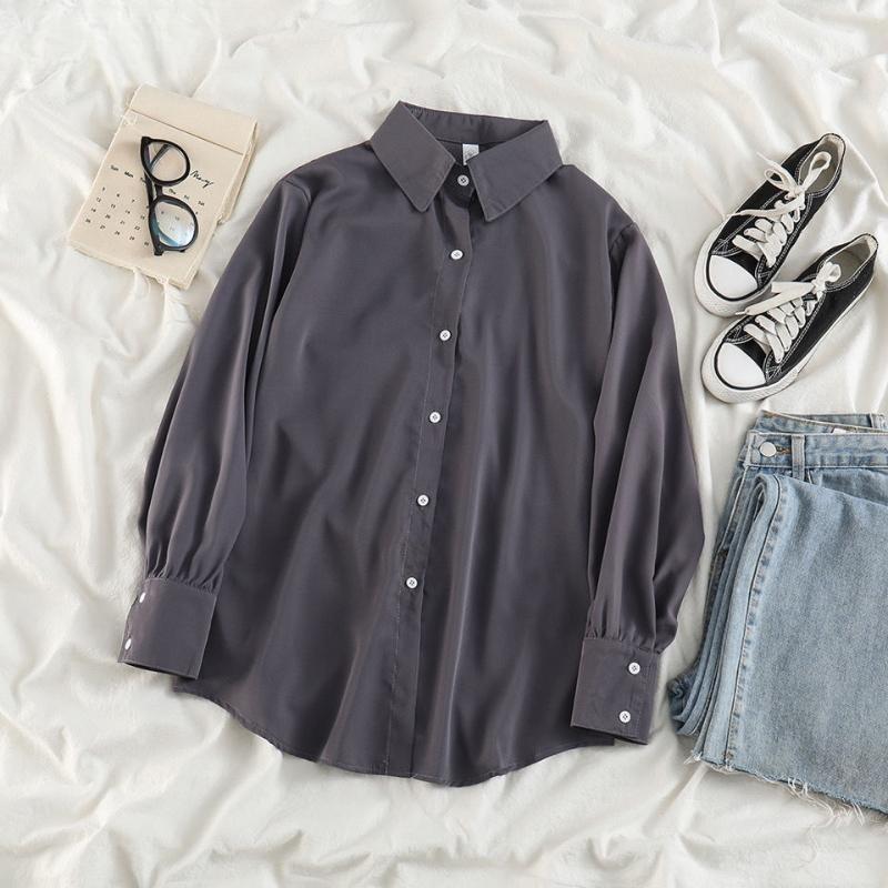 Chiffon Shirt Women Classic Retro Korean Office Lady Elegant Oversized Casual Tops