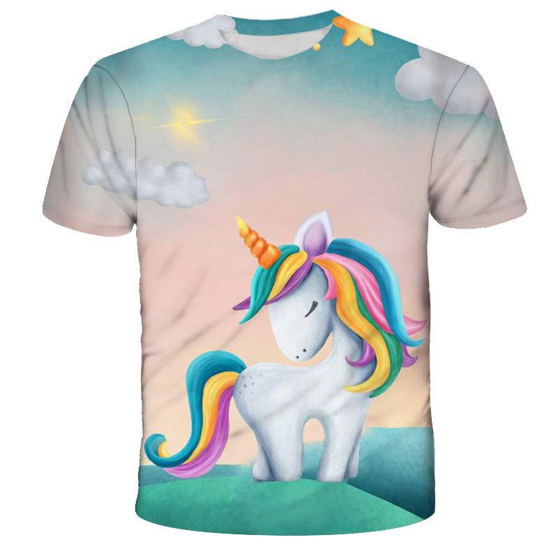 Sommer Rosa Unicorn 3D T-skjorte for barn Tenåringer Klær Baby tegneserier Anime Populært trykk T-skjorter Klær til jente T-skjorte
