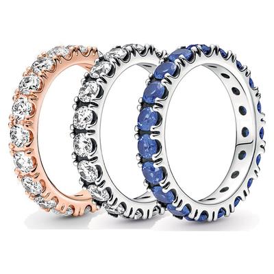 Äkta 925 Sterling Silver Ring Rose Row Eternity Ring Med Kristall För Dam Modesmycken