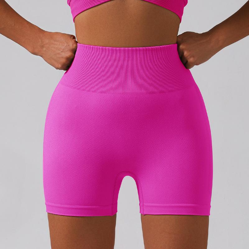

Sports shorts European and American peach hip lift abdomen high waist solid color yoga pants sports running fitness three-point pants L