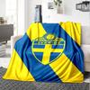 Sweden National Football Team Crest Blue Yellow Diagonal Print Flannel Blanket Soccer Graphic Soft Throw Blanket Football Fan Home Decor