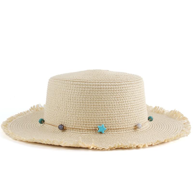 Spring and summer new women's flat top top top hat personalized fringed edge sunshade straw hat outdoor vacation hat