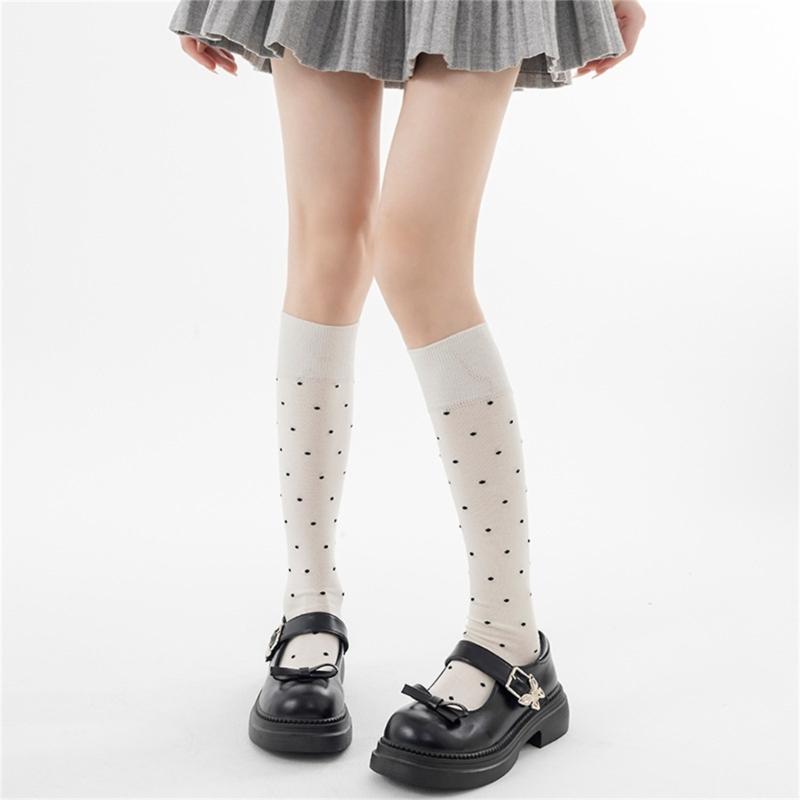Elegant Anime Knees High Soft Cotton Socks With Dot Pattern Long Calf Dress Socks For Fashion And Daily Wear