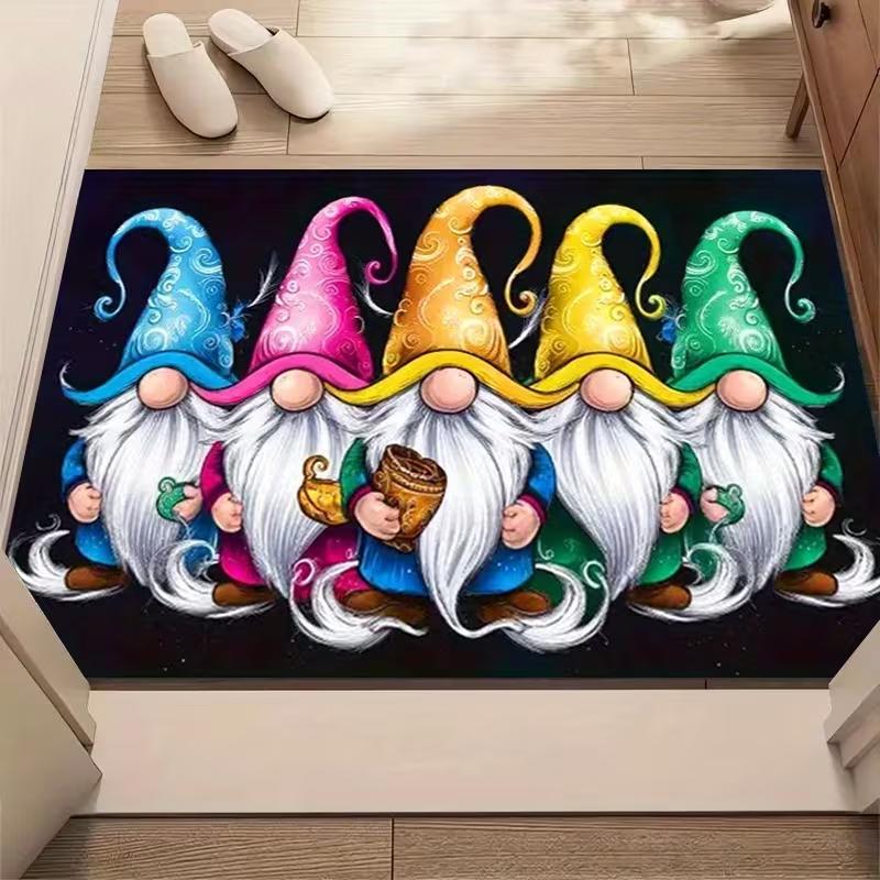 Festive Gnome Door Mat, Non-Slip Machine Washable Indoor Outdoor Entrance Mat with Whimsical Gnome Design Seasonal Home Accent