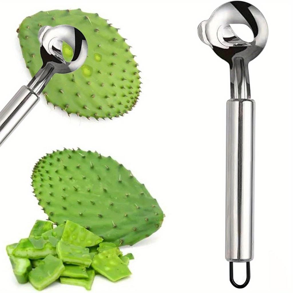 2 Pcs Cactus Thorn Remover, Cactus Peeler Tool, 7.3in Spoon Knife Sliced Noodle Cutting Knife with Hole for Kitchen Cooking Cactus Noodle
