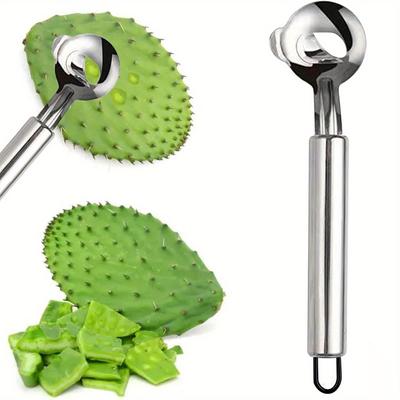 2 Pcs Cactus Thorn Remover, Cactus Peeler Tool, 7.3in Spoon Knife Sliced Noodle Cutting Knife with Hole for Kitchen Cooking Cactus Noodle