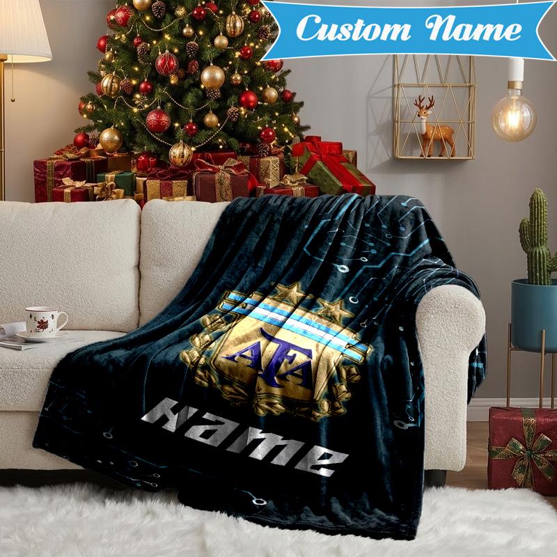Custom Name Argentina Football Crest Blanket Lightweight Ideal Bedding Blanket Perfect for Travel, Camping, Living Rooms, Sofas, Christmas Gift