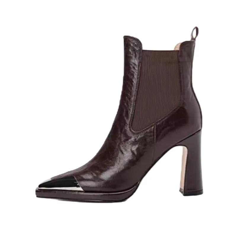 Fashion Women's Boots 2024 New Metal Pointed Toe Ankle Boots for Women Fashion Patent Leather Luxury Ladies Shoes Botas Mujer High Heels