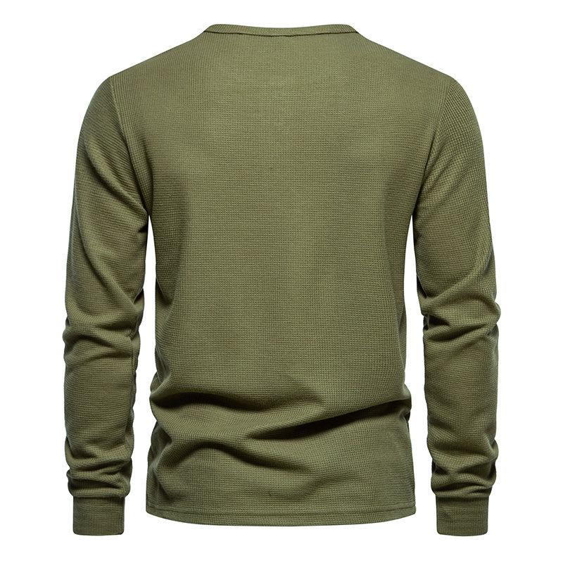 Spring Autumn Waffle Henley T-Shirt Men Basic Breathable Men's Long Sleeve Tops Tees Casual Solid Color Button T Shirts