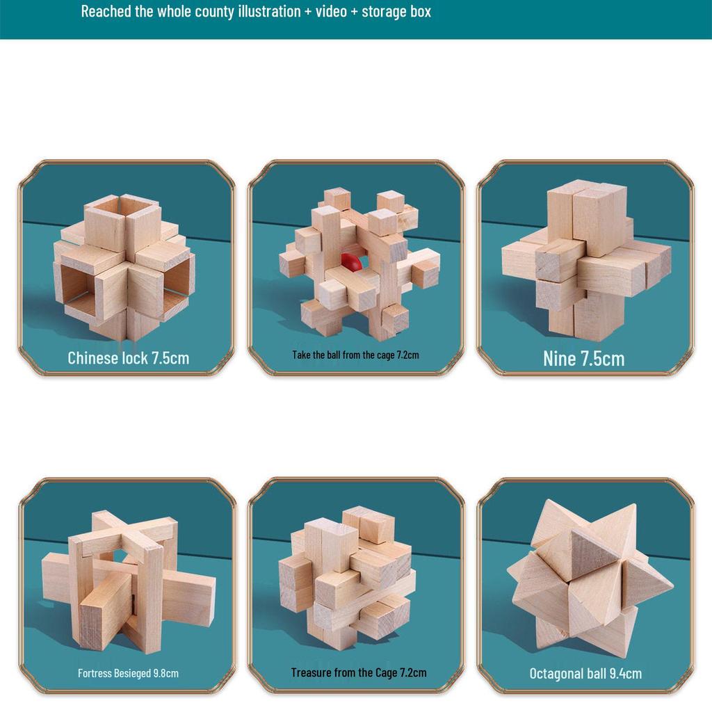 36-Piece Beech Wood Kongming Lock Set: Educational Building Blocks for Kids