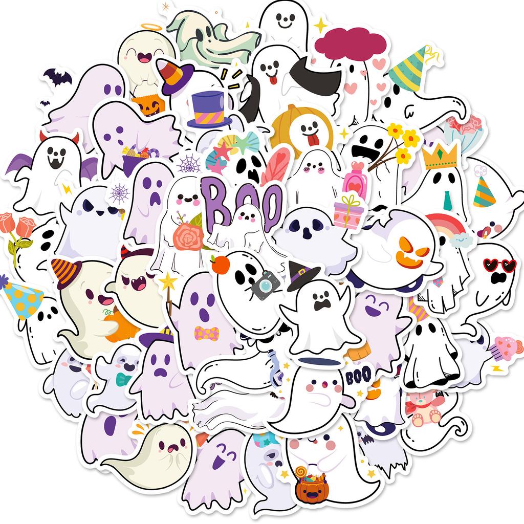50 Cartoon Halloween Kleiner Geist Graffiti Aufkleber Personalisierte Dekoration Gitarre Laptop Handy DIY