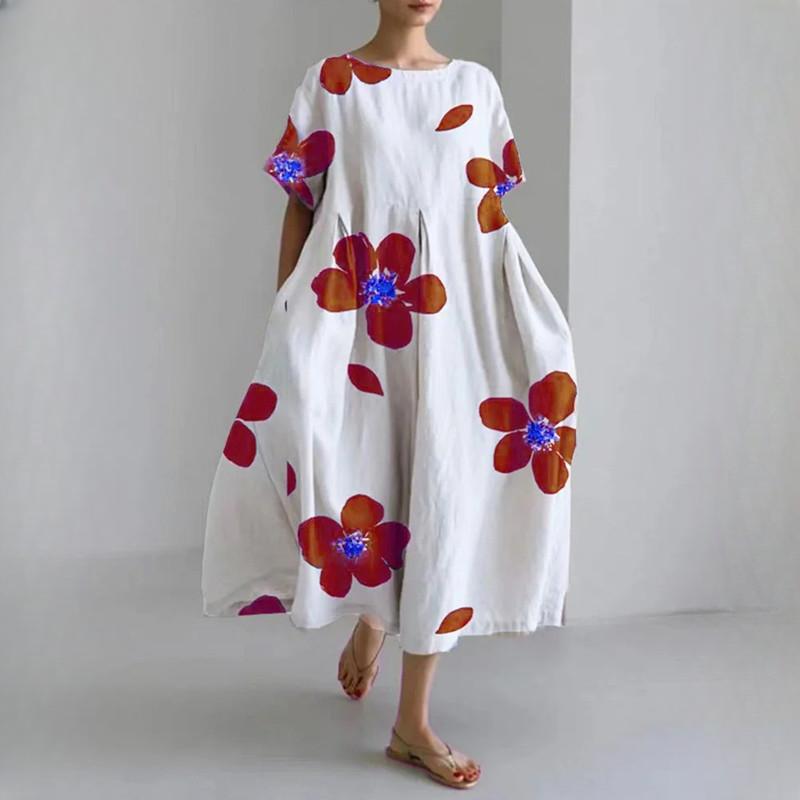 IHUASU 3D Lingering Hemp Crafted Short Sleeve Women's Dresses