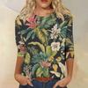 Women's Fashionable Casual Round Neck Three-Quarter Sleeve Printed T-Shirt Top