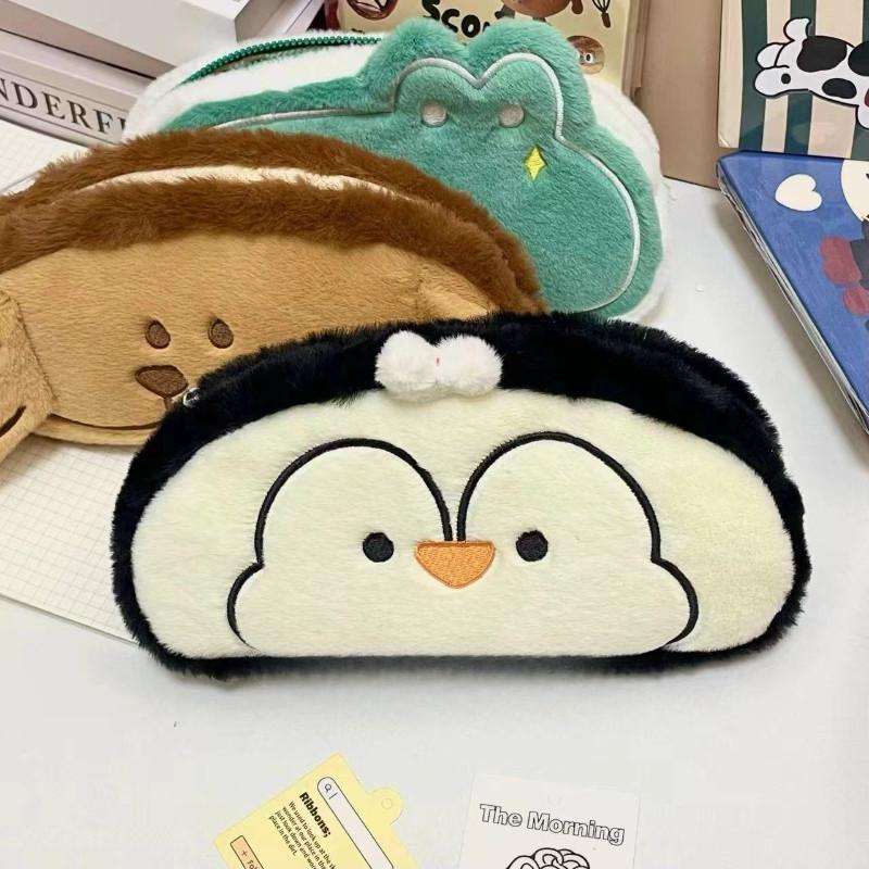 1pcs Cute Cartoon Plush Pencil Bags Large-capacity Student Stationery Box Multi-functional Sorting Storage Bag