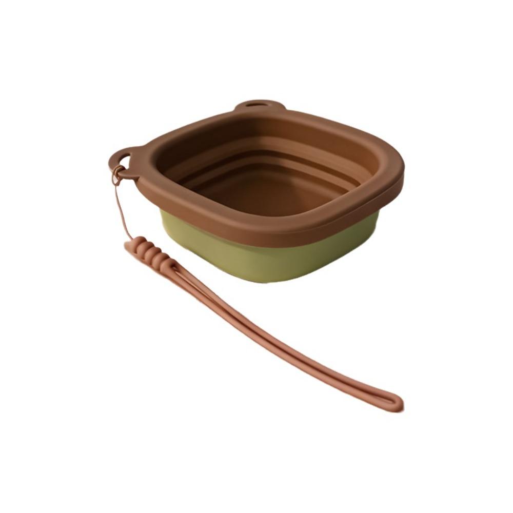 

with Hanging Rope Pet Silicone Folding Bowl Leakproof Design Portable Feeding Dish Walking коричневый