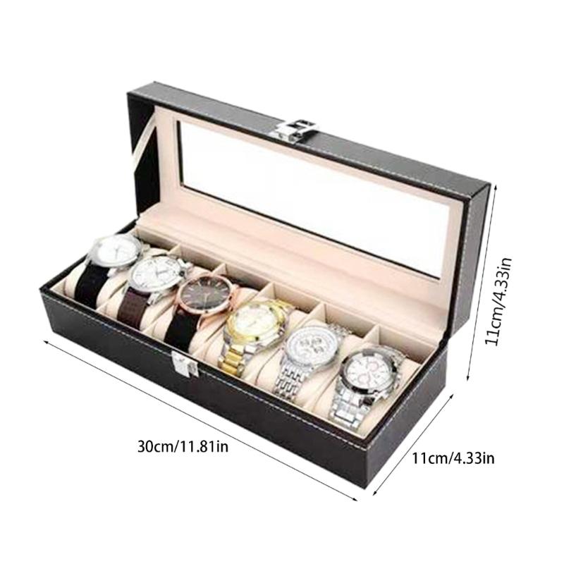 Black Leather Watch Organizer Case Display Box Accommodate Different Size Watch