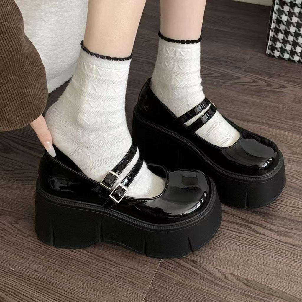 White High-heeled Small Leather Shoes, New French New Shoes In Autumn, Retro Thick-soled Heightened Japanese Muffin Single Shoes