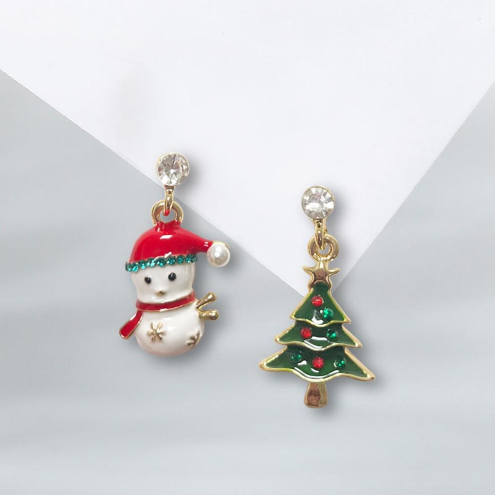 2 Pairs Fashion Christmas Snowman Christmas Earrings Fine Jewelry Asymmetric Earrings Cute Christmas Tree Stud Earrings