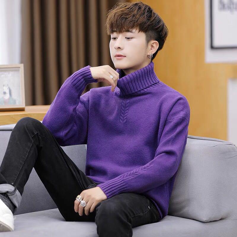 Warm Turtleneck Sweater Men Solid 