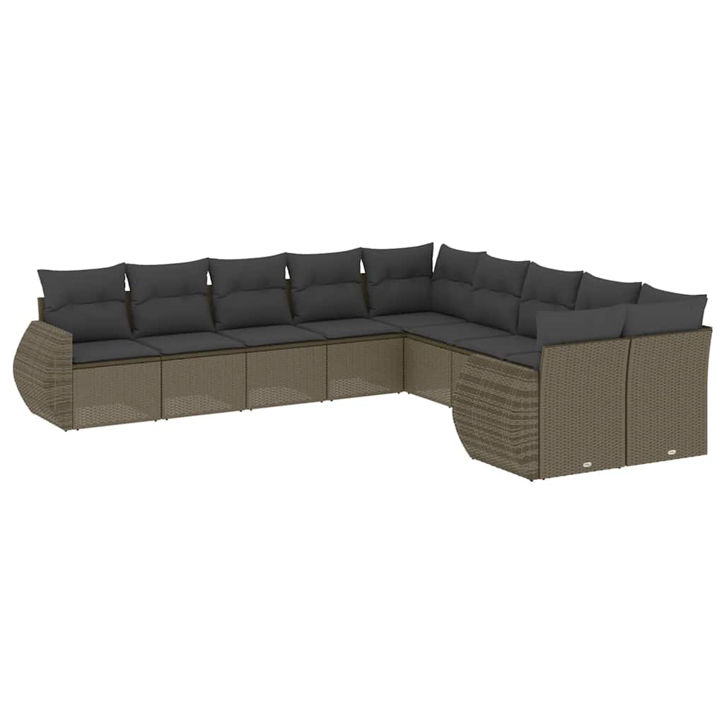 10 Piece Garden Sofa Set with Cushions Light Grey Poly Rattan