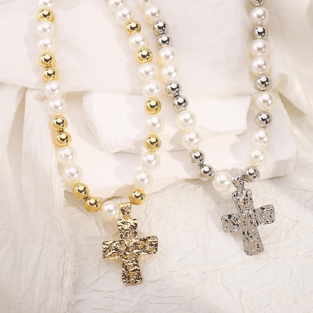 New Arrival Pearl Cross Patchwork Necklace Personalized Niche Design Clavicle Chain