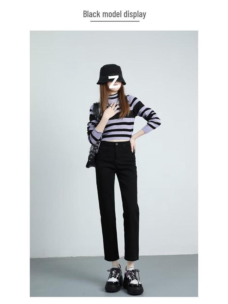 2025 Spring/Autumn Women's High Waist Straight Leg Jeans - Slimming Light Tone Cropped Cigarette Pants