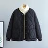 Herbst Winter High-End Rundhals Damen Cord Patchwork Diamantgesteppter Baumwollgepolsterter Mantel Locker Warme Steppjacke