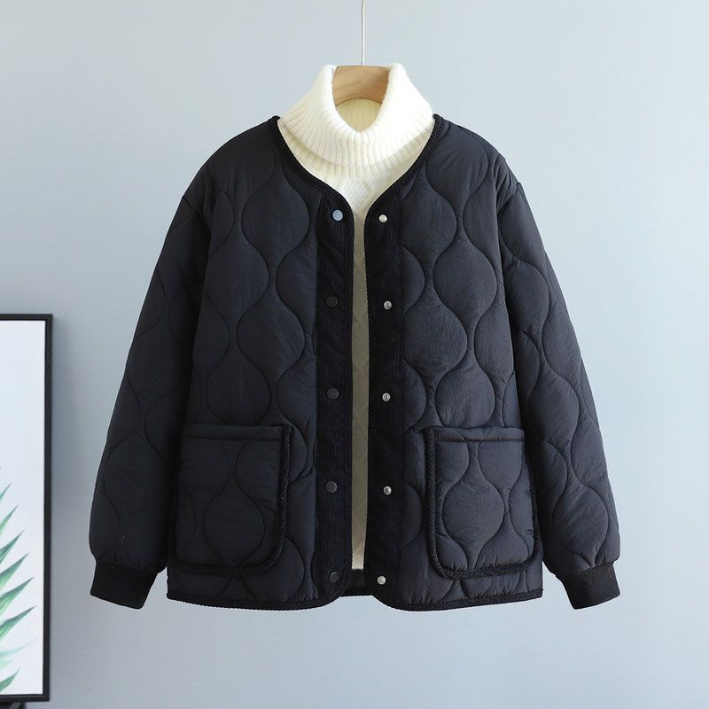 Herbst Winter High-End Rundhals Damen Cord Patchwork Diamantgesteppter Baumwollgepolsterter Mantel Locker Warme Steppjacke