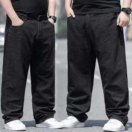 Men's Plus Size Loose Fit Jeans - Autumn Wide Leg, Elastic Waist, Straight Cut