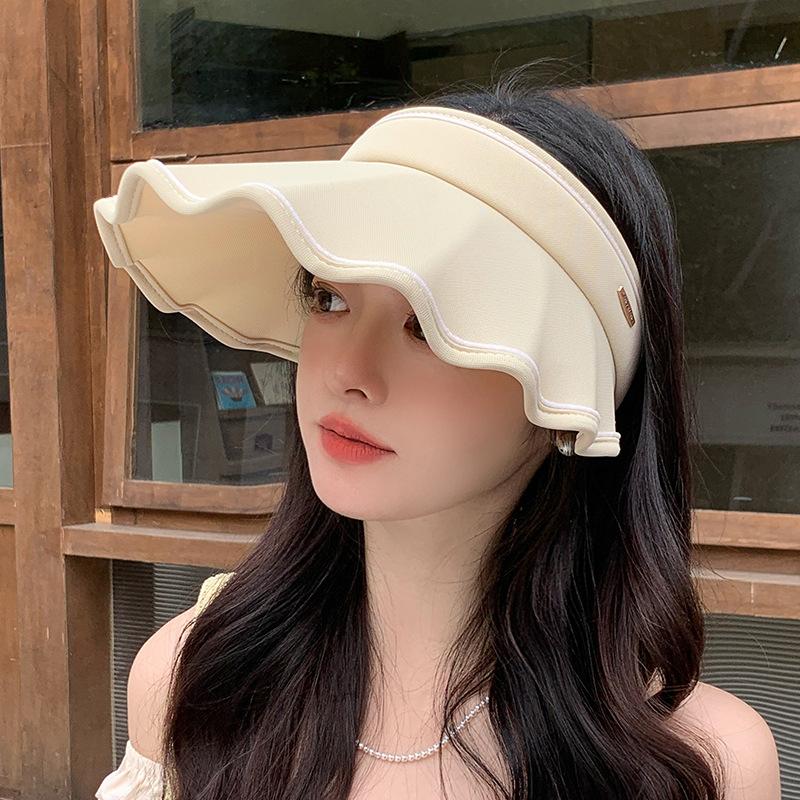 

Empty top sun protection hat women s summer sweet versatile ruffle edge sun hat outdoor travel foldable ice silk cool hat