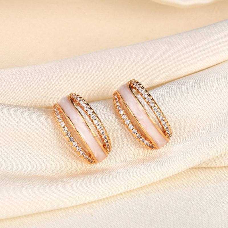 Micro-inlaid zircon vertical strip white fritillary earrings light luxury earrings ear jewelry