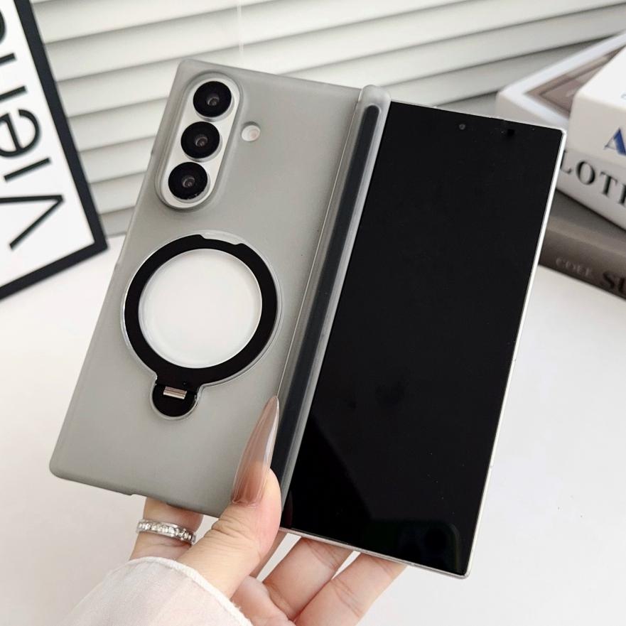 Supporto Rotante a 360° Custodia Magnetica Trasparente per Samsung Galaxy Z Fold 7 6 4 zfold Supporto ad Anello Cover Rigida in Acrilico Opaco
