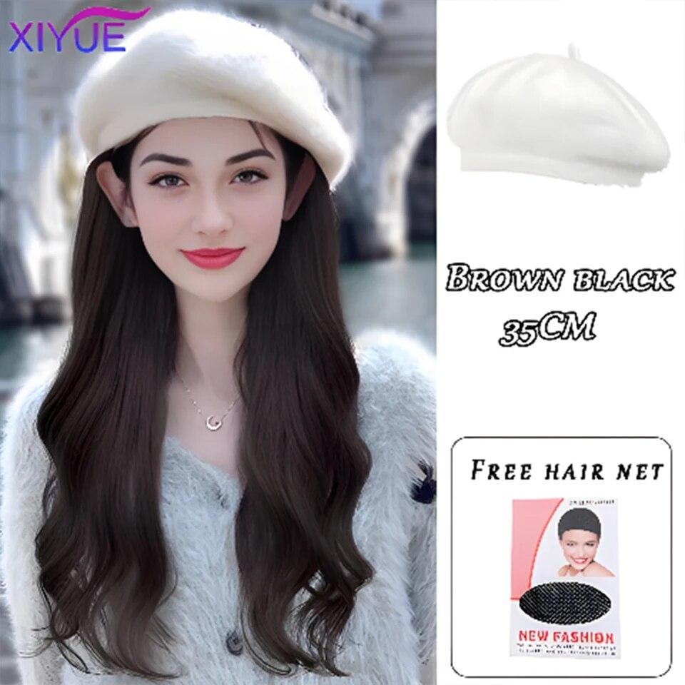 Kapelusz peruka kobiece długie włosy jednoczęściowy kobiecy fason leniwe lekko kręcone włosy czapka z daszkiem peruka pełne nakrycie głowy