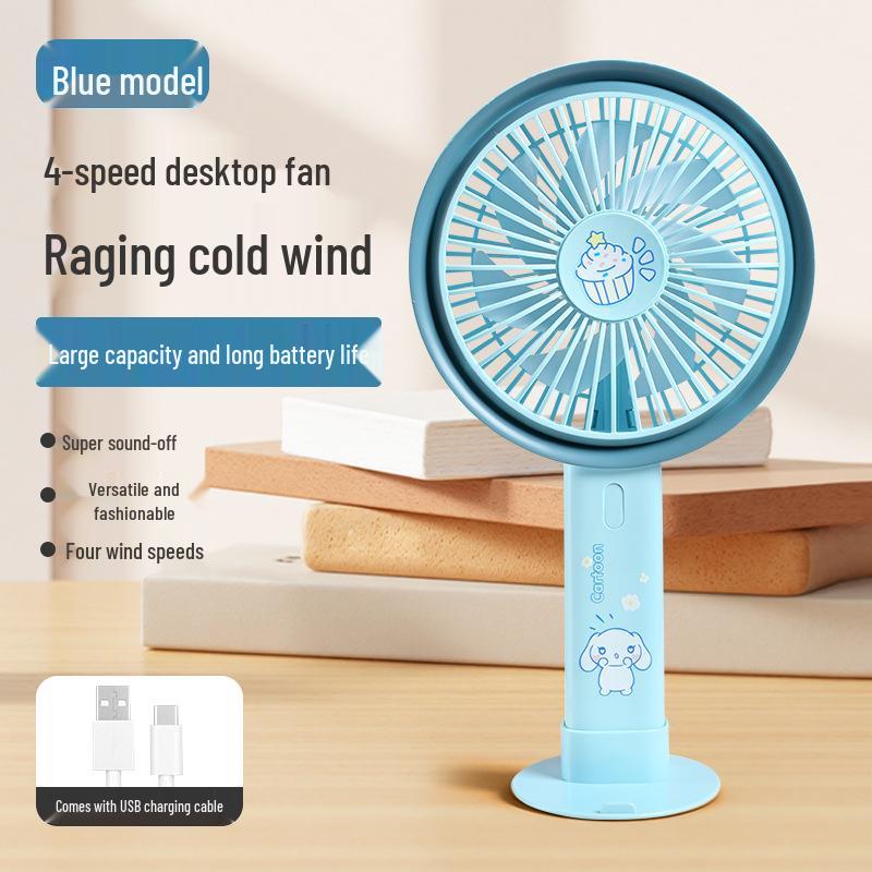 2026 Desktop & Handheld Cartoon Fan with Multi-Speed and Phone Holder – Large Brushless Strong Wind Model