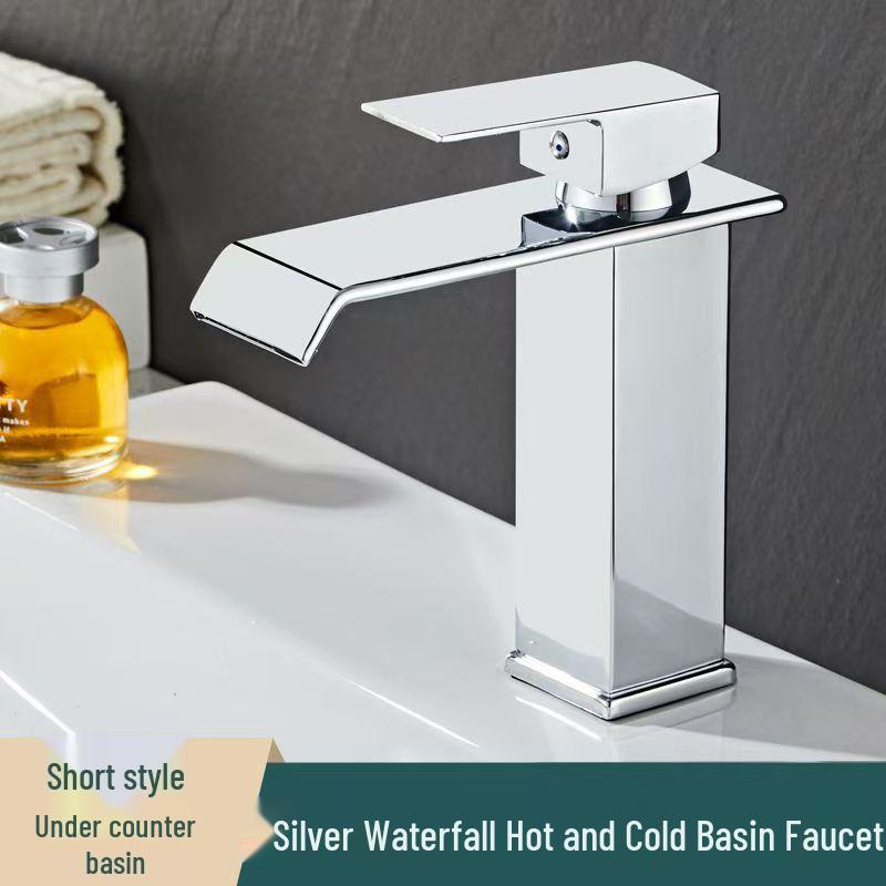 Stainless Steel Waterfall Faucet for Bathroom Countertop - Hot & Cold Basin