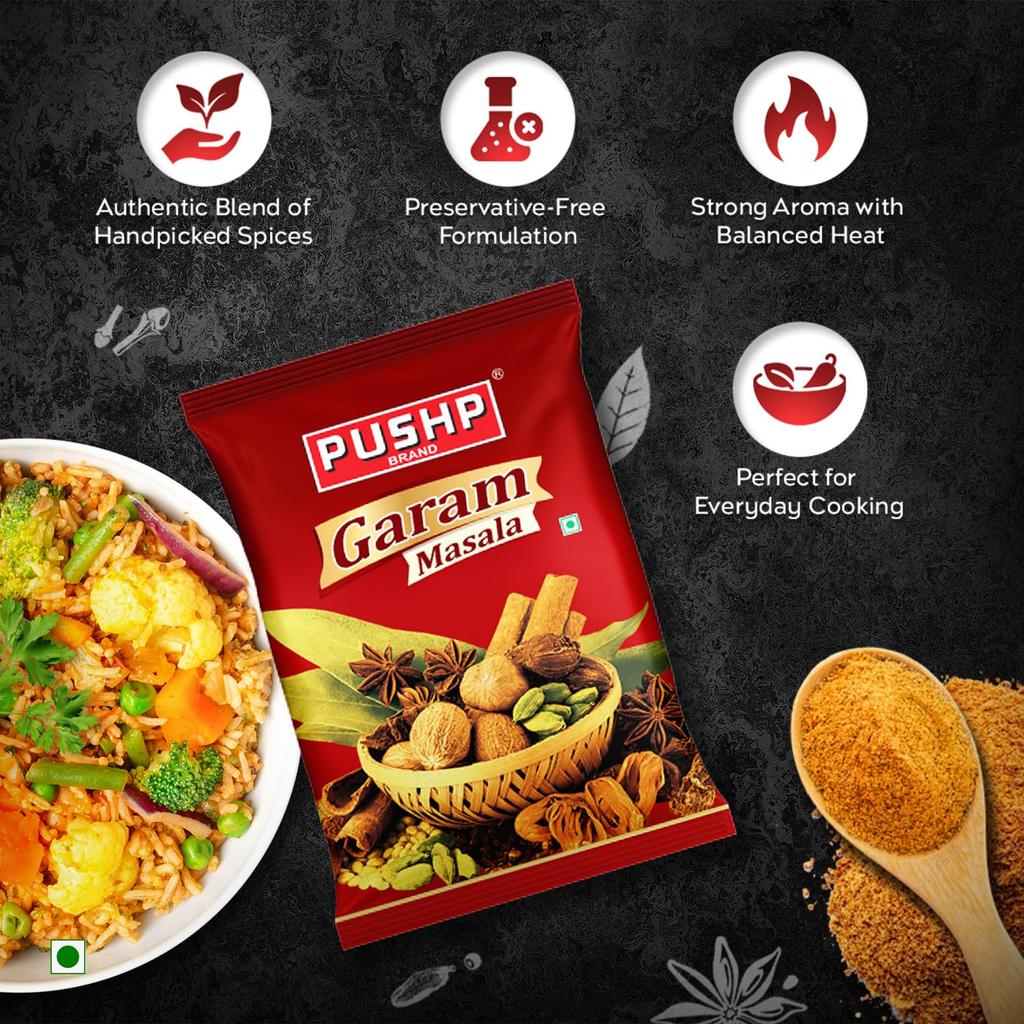 Pushp Brand Garam Masala Powder 200g Pack of 1 Authentic Indian Spice Blend for Rich Aroma and Flavorful Daily Cooking