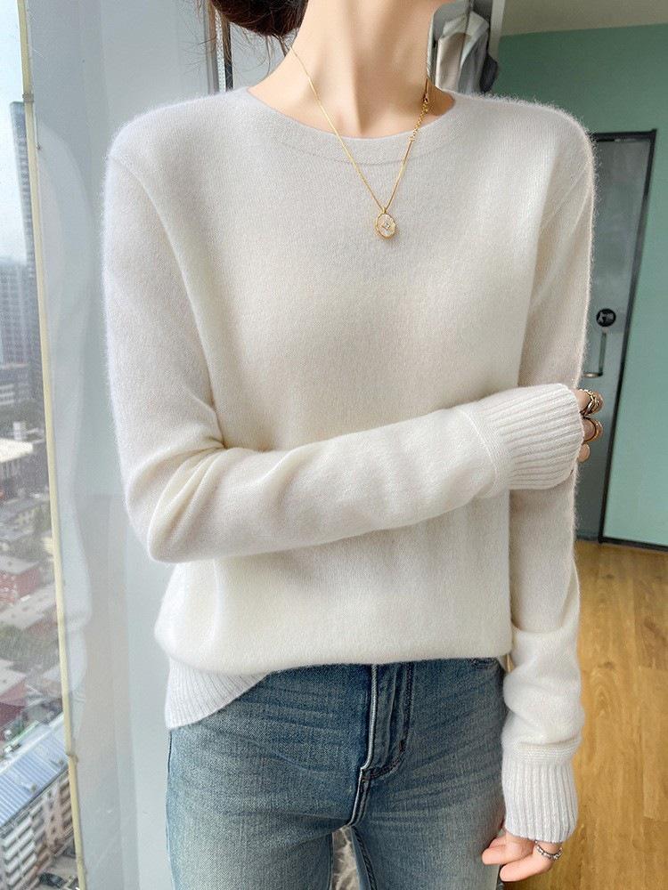 Women's Cashmere Slimming Long Sleeve Round Neck Sweater - Versatile Casual Top for Spring/Autumn