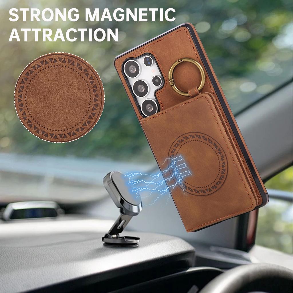 Crossbody Ring Holder Vertical Card Solt Wallet Leather Case For Samsung S26 Ultra S25 Plus S24 A26 A17 A07 long Lanyard Cover