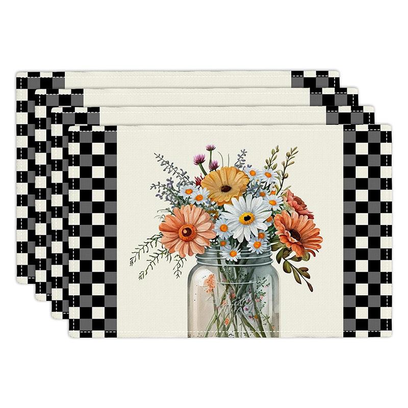 Linen Meal Mat for Spring and Summer, Sunflower Flowers Kitchen Decoration, Dining Table Insulation and Anti Fouling Mat