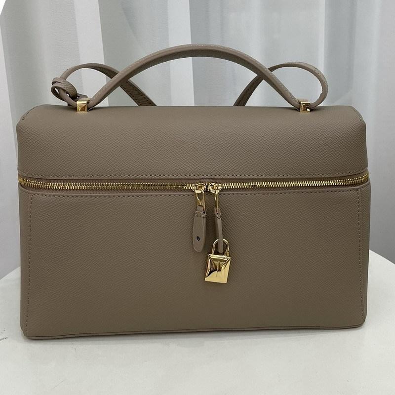 New retro leather cowhide box bag lunch box bag casual large capacity portable shoulder women s bag 27cmx9.5cmx17cm хаки