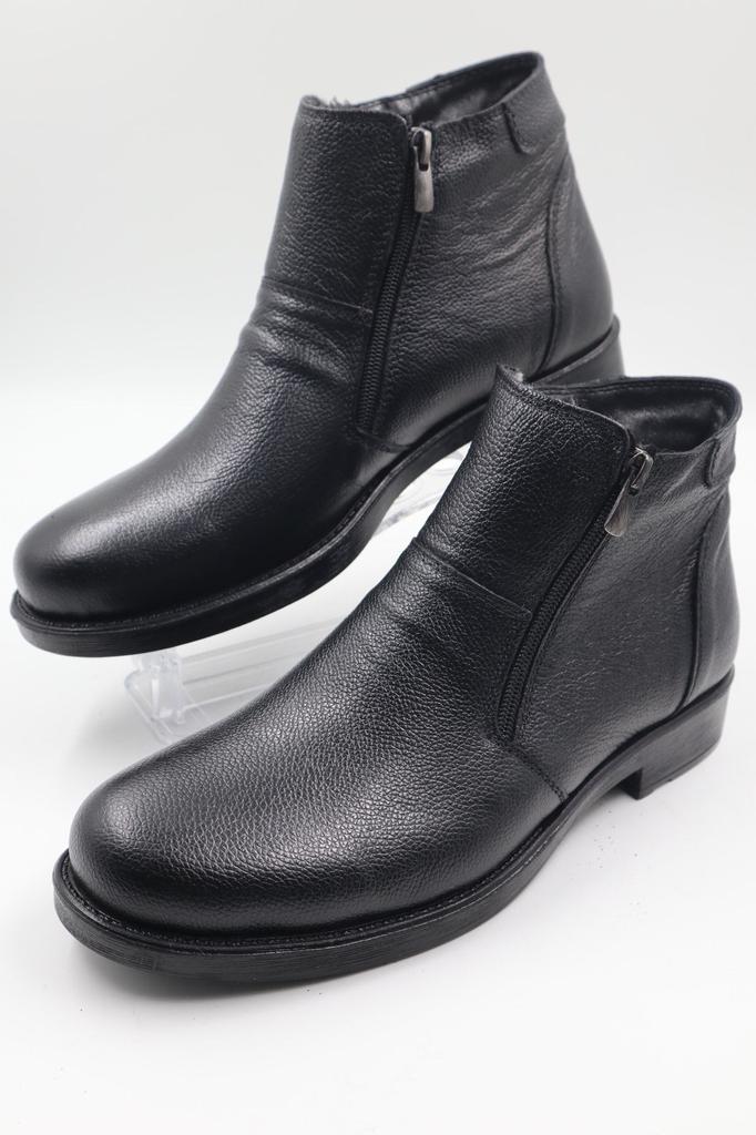 Men's Fashion Genuine Leather Flat Heeled Booties Bootie Furry Black Zipper Casual Boots Shoes