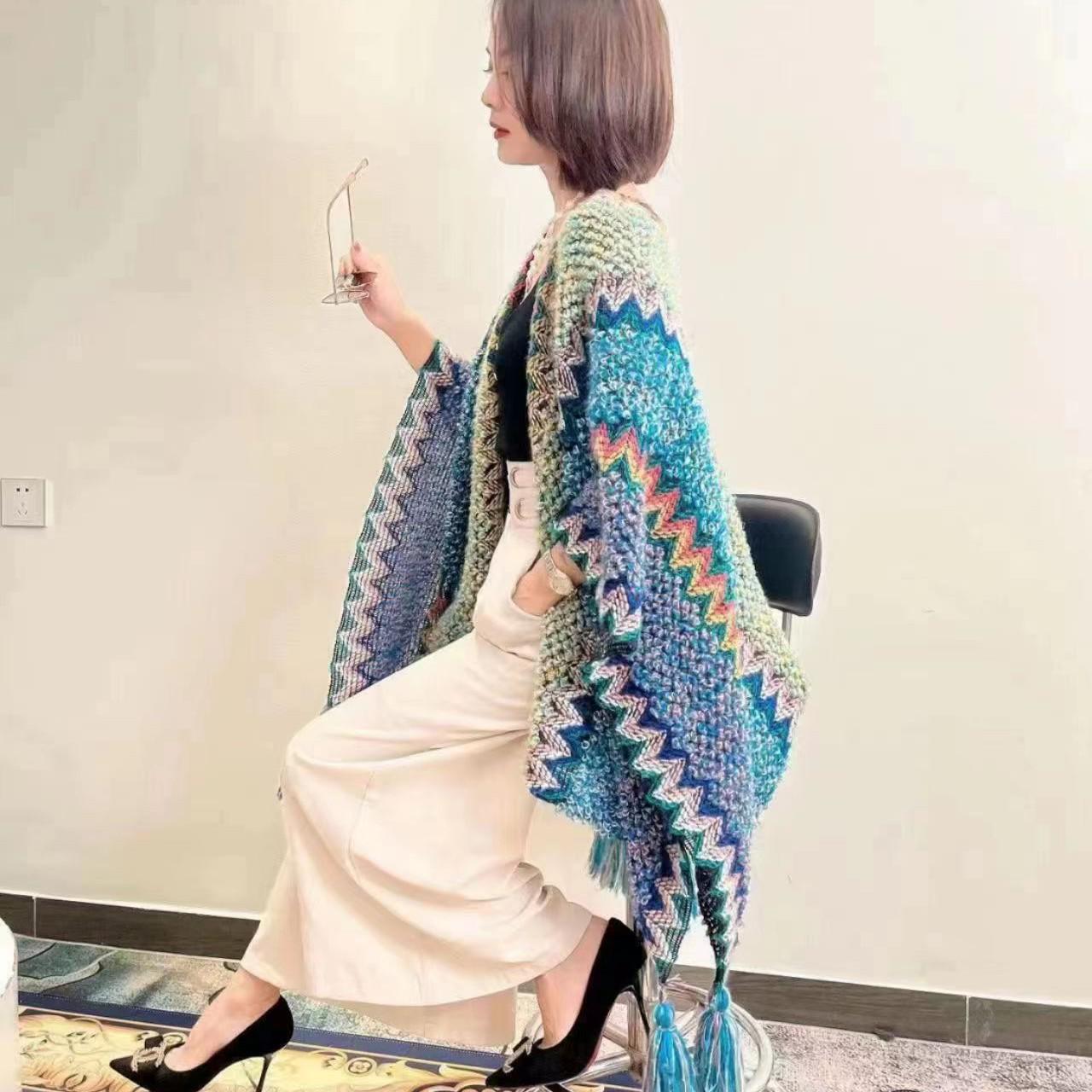 

Этнический стиль Ручной работы Шерстяная Вязаная Шаль и Накидка для Кондиционера с Кистями