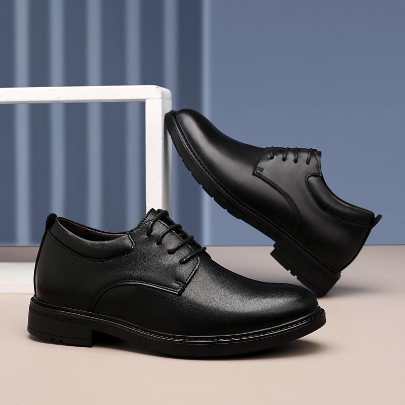 Fashion High End Brand Office Business Dress Shoes Men's Inner Height Shoes Thick Soled Simple Black Men's Genuine Leather Casual Shoes