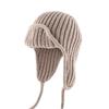 Korean Women Earflap Cap With Tie Closure Cold Proof Flying Cap Solid Color Woolen Crochet Bonnet Warm Knitted Earmuff Hat 2025